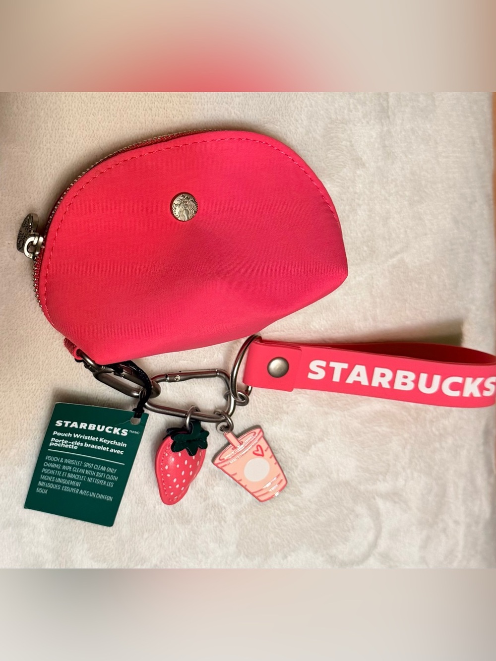Starbucks Pink Strawberry Wristlet Keychain Pouch NWT